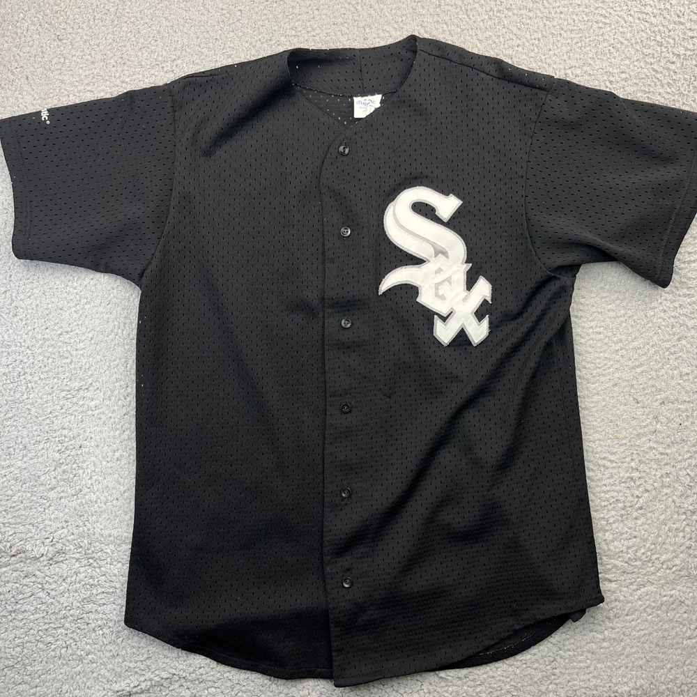 Chicago White Sox Baseball Jersey Majestic Mens L Black Mesh Button Up USA Made